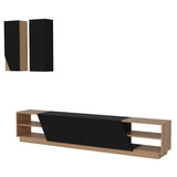Comodă TV Zebra, Diverse culori, 240x38x47 cm - Negru - Teak | SKU: 788DEC3091 | Comodă TV Zebra, 240x38x47 cm, varianta Negru - Teak, produs pentru amenajarea locuinței, disponibil online în România la CasaMob