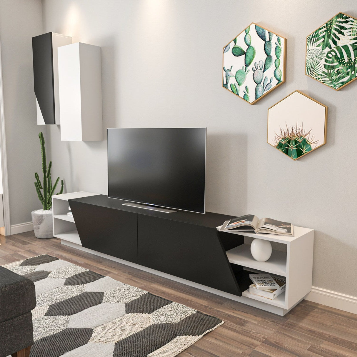 Comodă TV Zebra, Diverse culori, 240x38x47 cm - Negru - Alb | SKU: 788DEC3090 | Comodă TV Zebra, 240x38x47 cm, varianta Negru - Alb, produs pentru amenajarea locuinței, disponibil online în România la CasaMob
