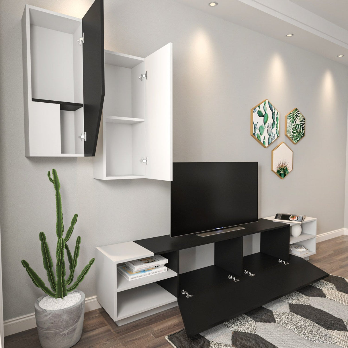 Comodă TV Zebra, Diverse culori, 240x38x47 cm - Negru - Alb | SKU: 788DEC3090 | Comodă TV Zebra, 240x38x47 cm, varianta Negru - Alb, produs pentru amenajarea locuinței, disponibil online în România la CasaMob