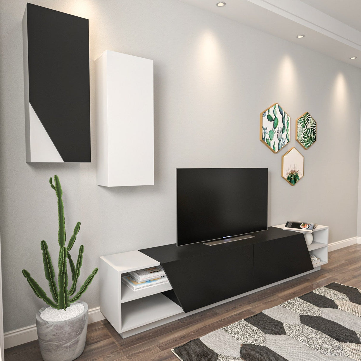 Comodă TV Zebra, Diverse culori, 240x38x47 cm - Negru - Alb | SKU: 788DEC3090 | Comodă TV Zebra, 240x38x47 cm, varianta Negru - Alb, produs pentru amenajarea locuinței, disponibil online în România la CasaMob