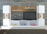 Comoda Tv Set cu dulapuri si rafturi , Alb, 160x31.5x125 cm