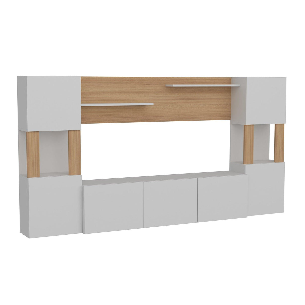 Comoda Tv Set cu dulapuri si rafturi , Alb, 160x31.5x125 cm