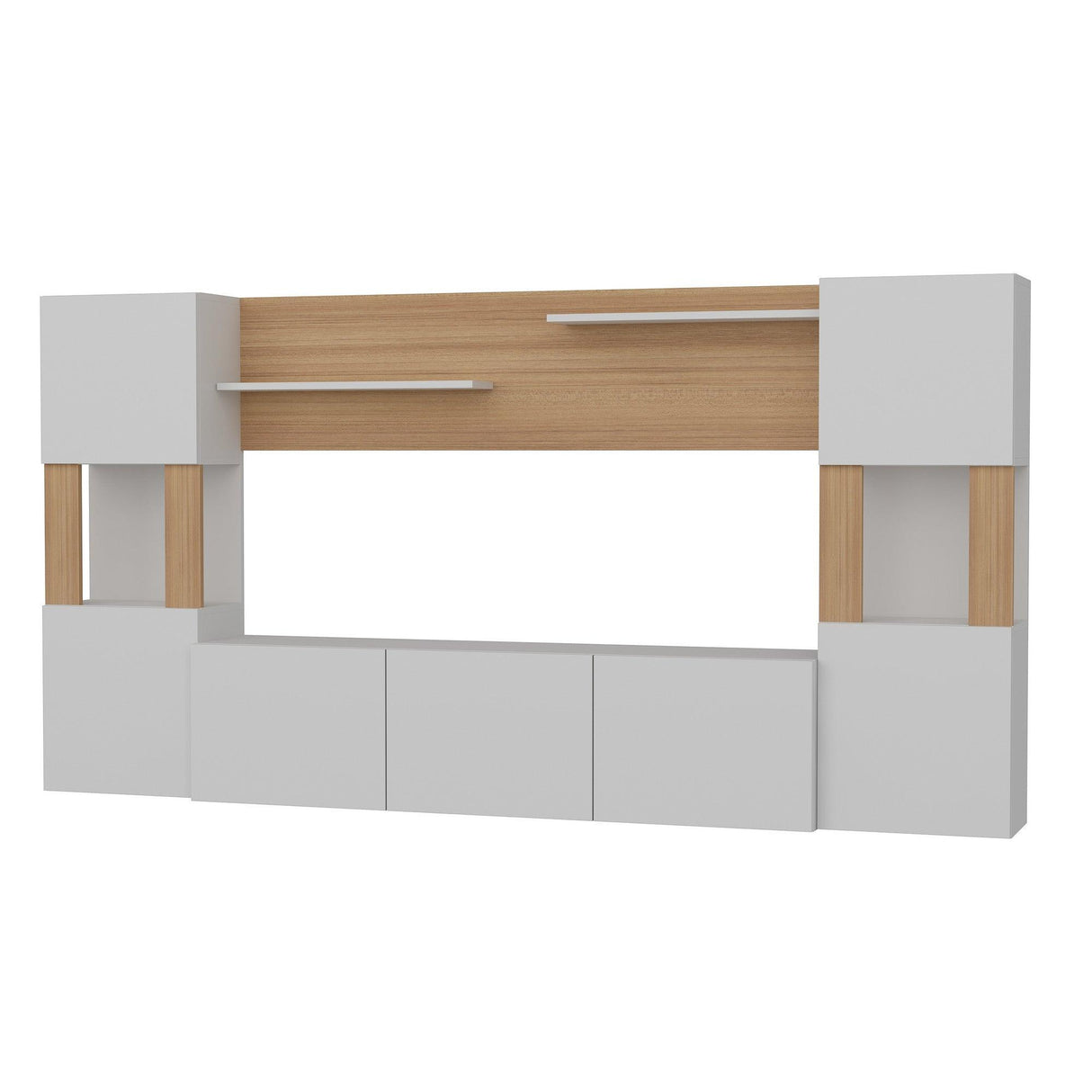 Comoda Tv Set cu dulapuri si rafturi , Alb, 160x31.5x125 cm