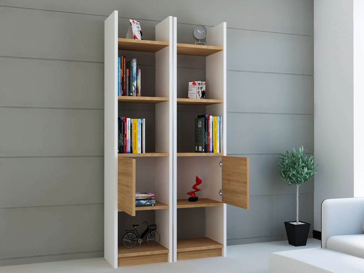 Bibliotecă Esbi 102, Diverse culori, 66x30x150 cm - Alb - Teak | SKU: 788DEC3617 | Bibliotecă Esbi 102, 66x30x150 cm, varianta Alb - Teak, produs pentru amenajarea locuinței, disponibil online în România la CasaMob