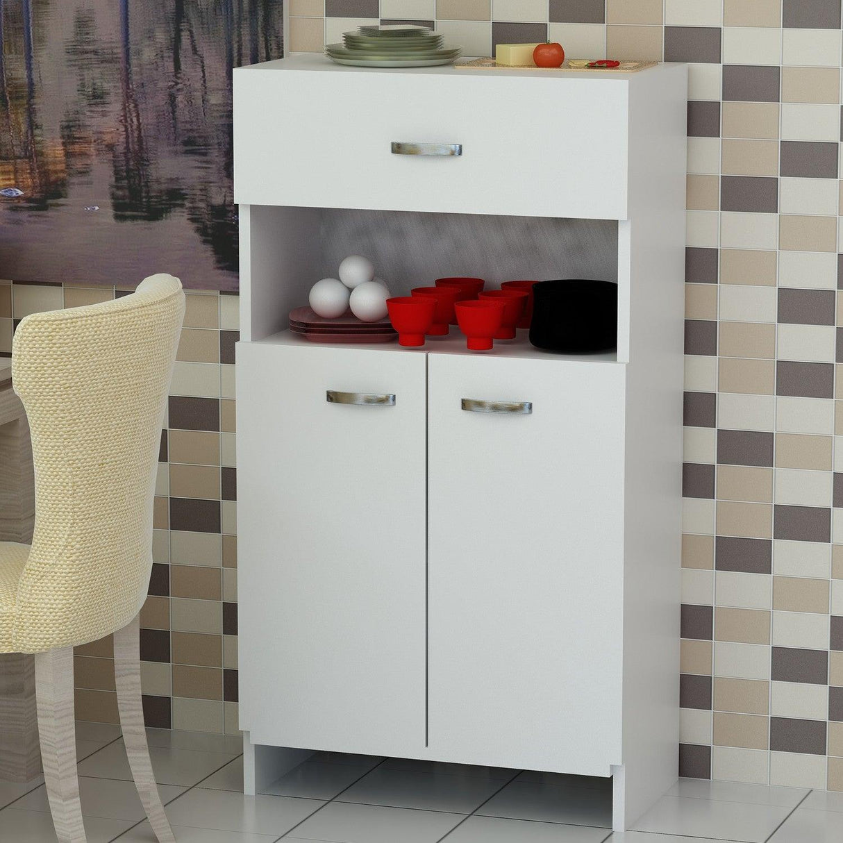 Dulap Multifunctional Raw, Alb, 60x102x32 cm
