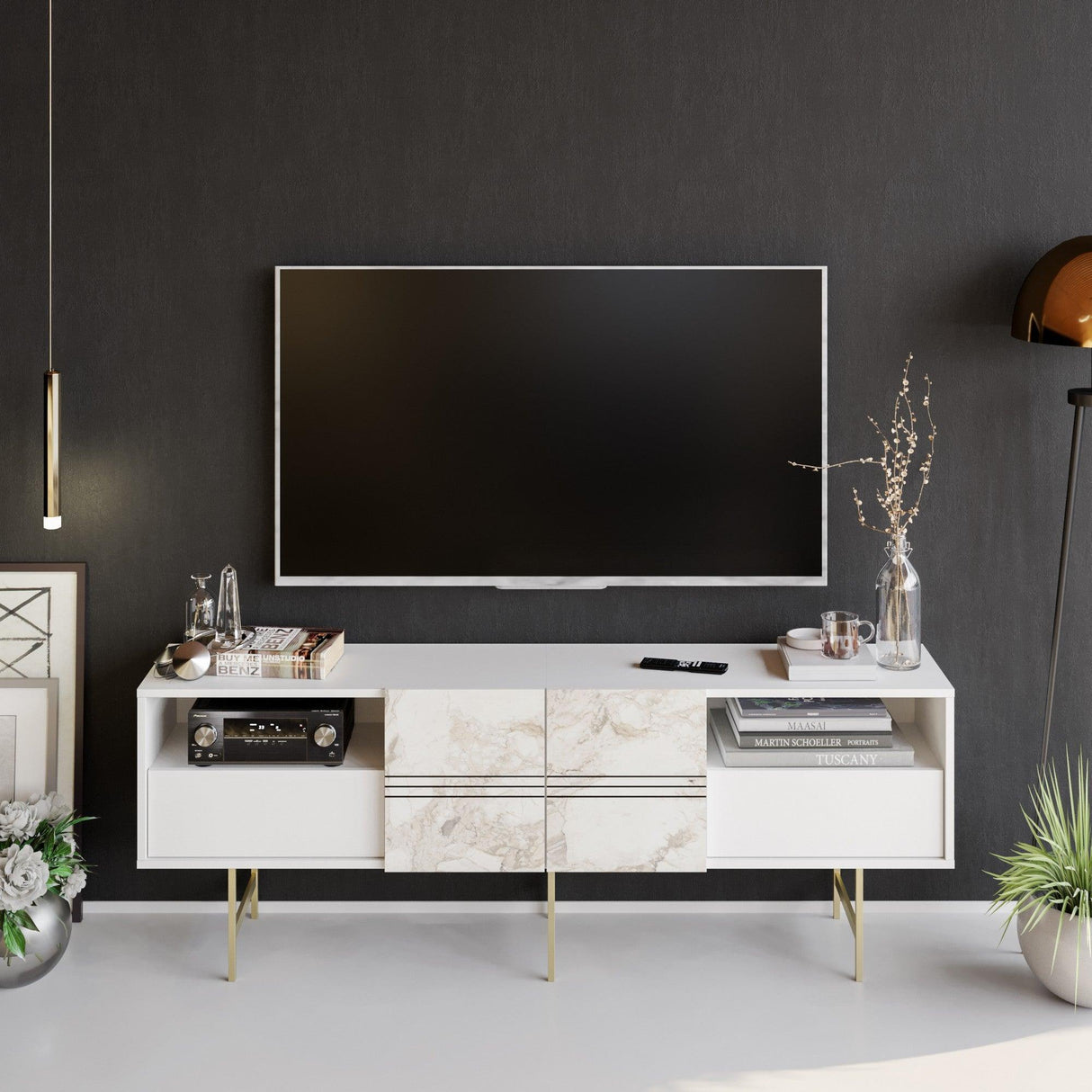 Comodă TV Derin, Diverse culori, 180x37x65 cm - Alb | SKU: 788DEC4011 | Comodă TV Derin, 180x37x65 cm, varianta Alb, produs pentru amenajarea locuinței, disponibil online în România la CasaMob