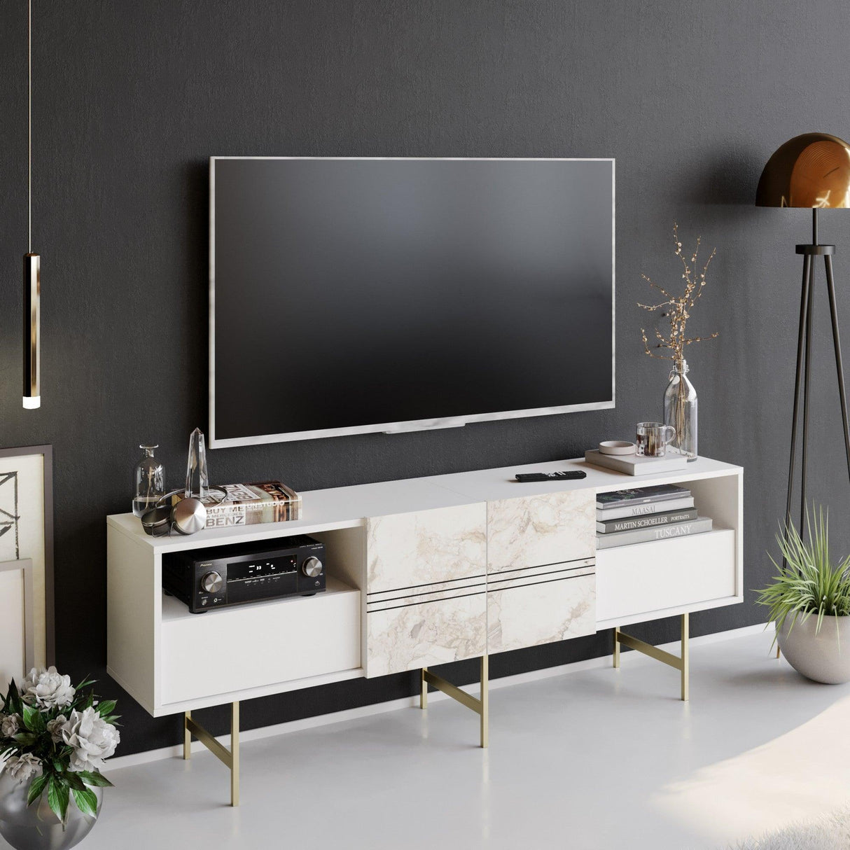 Comodă TV Derin, Diverse culori, 180x37x65 cm - Alb | SKU: 788DEC4011 | Comodă TV Derin, 180x37x65 cm, varianta Alb, produs pentru amenajarea locuinței, disponibil online în România la CasaMob