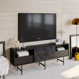 Comodă TV Derin, Diverse culori, 180x37x65 cm - Negru - Marble | SKU: 788DEC4012 | Comodă TV Derin, 180x37x65 cm, varianta Negru - Marble, produs pentru amenajarea locuinței, disponibil online în România la CasaMob