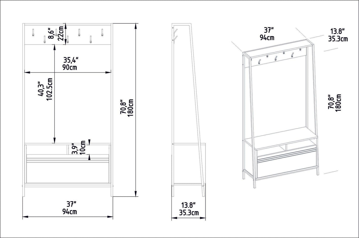 Cuier cu pantofar Devin, Alb, 94 x 180 x 35 cm - Alb, SKU 788DEC4016