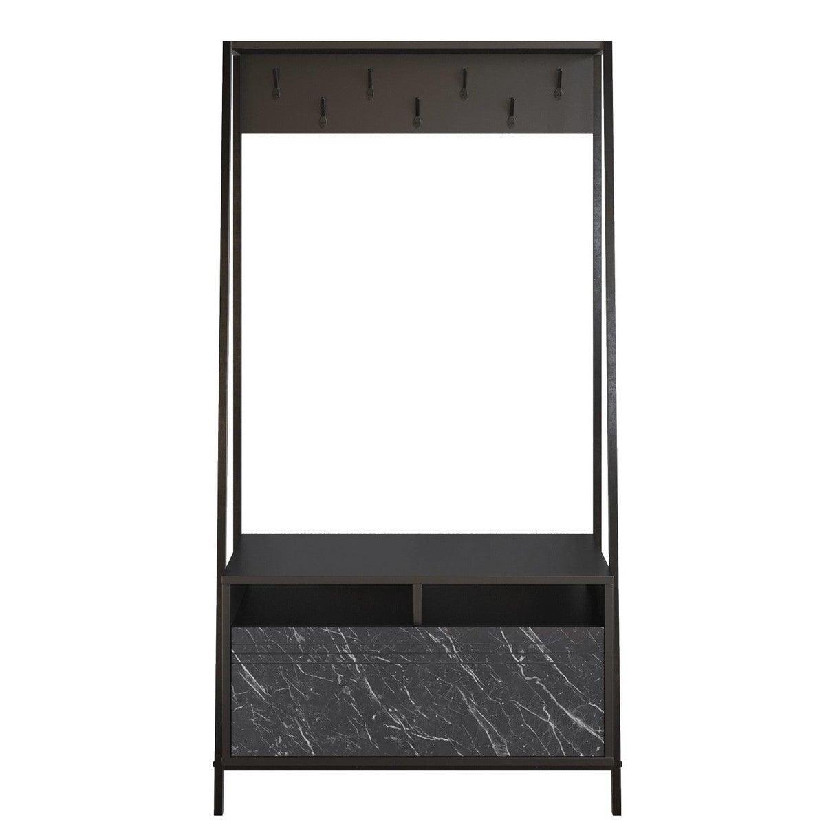 Cuier cu pantofar Devin, Alb, 94 x 180 x 35 cm - Negru, SKU 788DEC4016