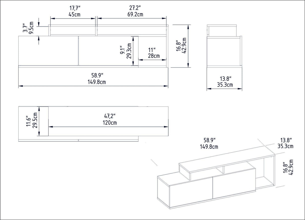 Comoda Tv Getir cu 2 usi si rafturi modern, Nuc, 150 x 43 x 35 cm