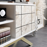 Comodă TV North, Diverse culori, 130x59x39 cm - Alb - Auriu | SKU: 788DEC4035 | Comodă TV North, 130x59x39 cm, varianta Alb - Auriu, produs pentru amenajarea locuinței, disponibil online în România la CasaMob