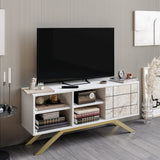 Comodă TV North, Diverse culori, 130x59x39 cm - Alb - Auriu | SKU: 788DEC4035 | Comodă TV North, 130x59x39 cm, varianta Alb - Auriu, produs pentru amenajarea locuinței, disponibil online în România la CasaMob