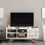 Comodă TV North, Diverse culori, 130x59x39 cm - Alb - Auriu | SKU: 788DEC4035 | Comodă TV North, 130x59x39 cm, varianta Alb - Auriu, produs pentru amenajarea locuinței, disponibil online în România la CasaMob