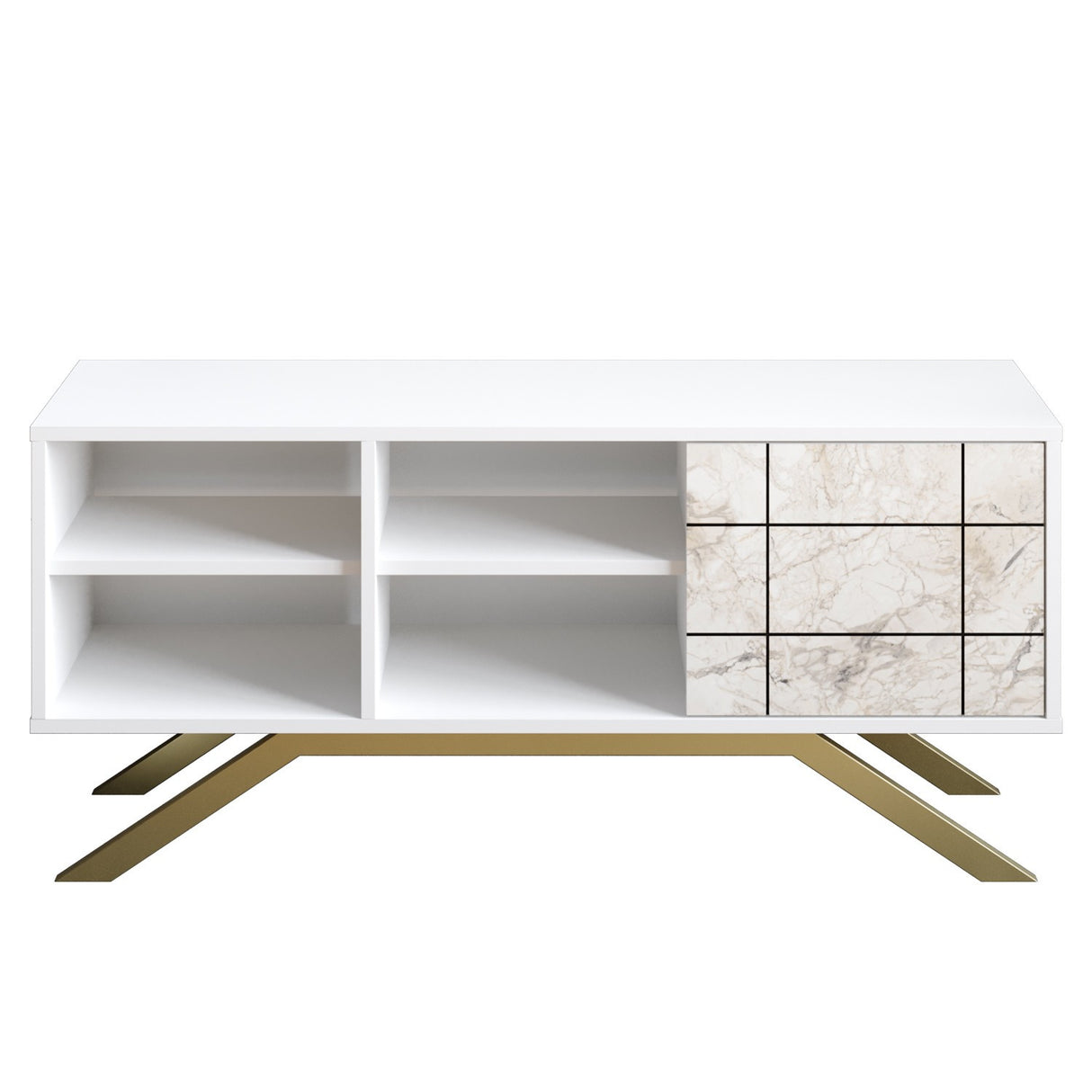 Comodă TV North, Diverse culori, 130x59x39 cm - Alb - Auriu | SKU: 788DEC4035 | Comodă TV North, 130x59x39 cm, varianta Alb - Auriu, produs pentru amenajarea locuinței, disponibil online în România la CasaMob