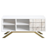 Comodă TV North, Diverse culori, 130x59x39 cm - Alb - Auriu | SKU: 788DEC4035 | Comodă TV North, 130x59x39 cm, varianta Alb - Auriu, produs pentru amenajarea locuinței, disponibil online în România la CasaMob