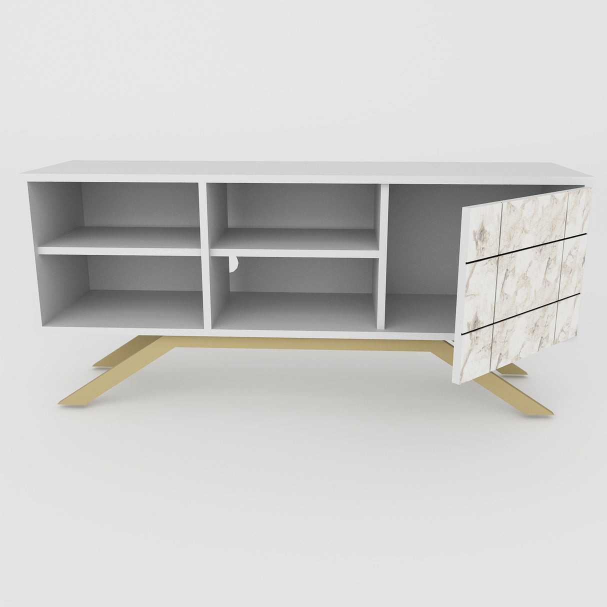 Comodă TV North, Diverse culori, 130x59x39 cm - Alb - Auriu | SKU: 788DEC4035 | Comodă TV North, 130x59x39 cm, varianta Alb - Auriu, produs pentru amenajarea locuinței, disponibil online în România la CasaMob