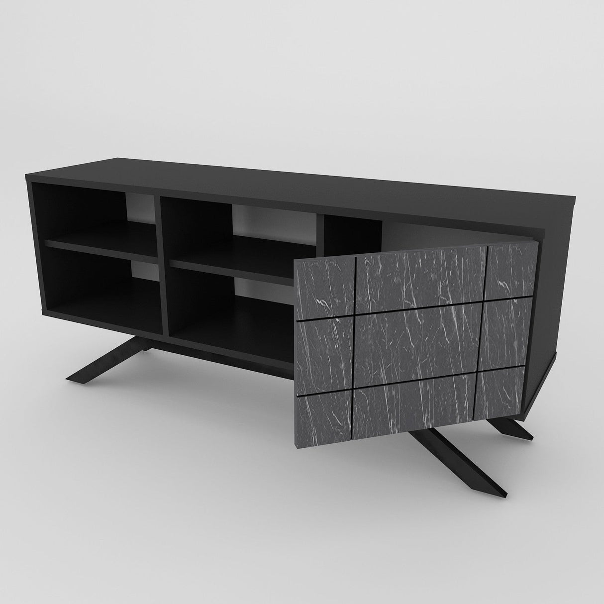 Comodă TV North, Diverse culori, 130x59x39 cm - Negru - Marble | SKU: 788DEC4037 | Comodă TV North, 130x59x39 cm, varianta Negru - Marble, produs pentru amenajarea locuinței, disponibil online în România la CasaMob