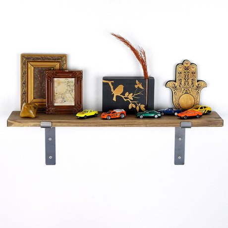 Raft de perete Lam002, Negru - Nuc, 60x14x16 cm