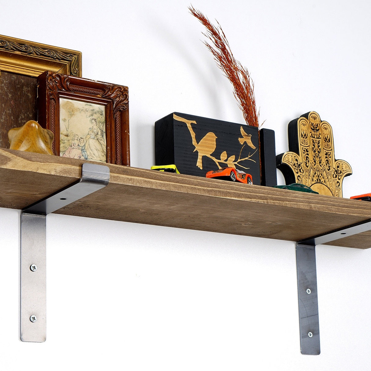 Raft de perete Lam002, Negru - Nuc, 60x14x16 cm