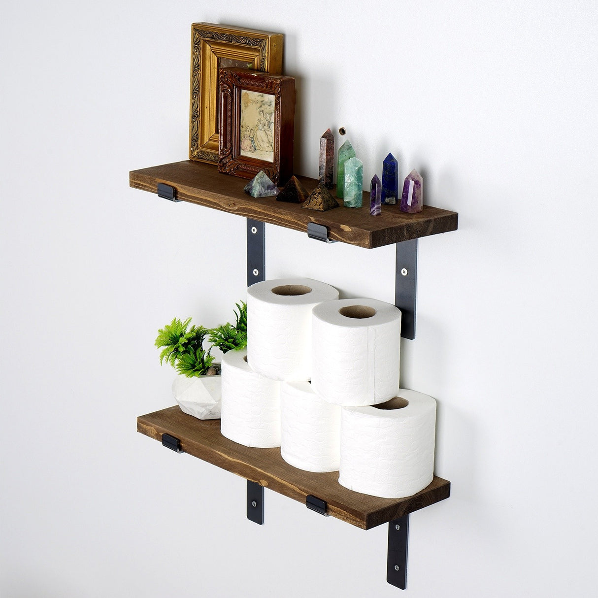 Raft de perete Lam005, Negru - Nuc, 40x14x16 cm