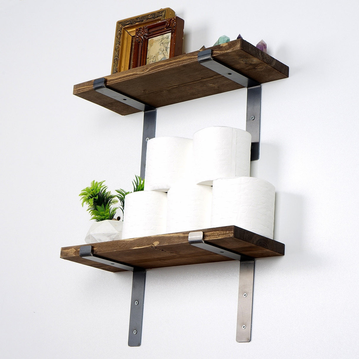 Raft de perete Lam005, Negru - Nuc, 40x14x16 cm