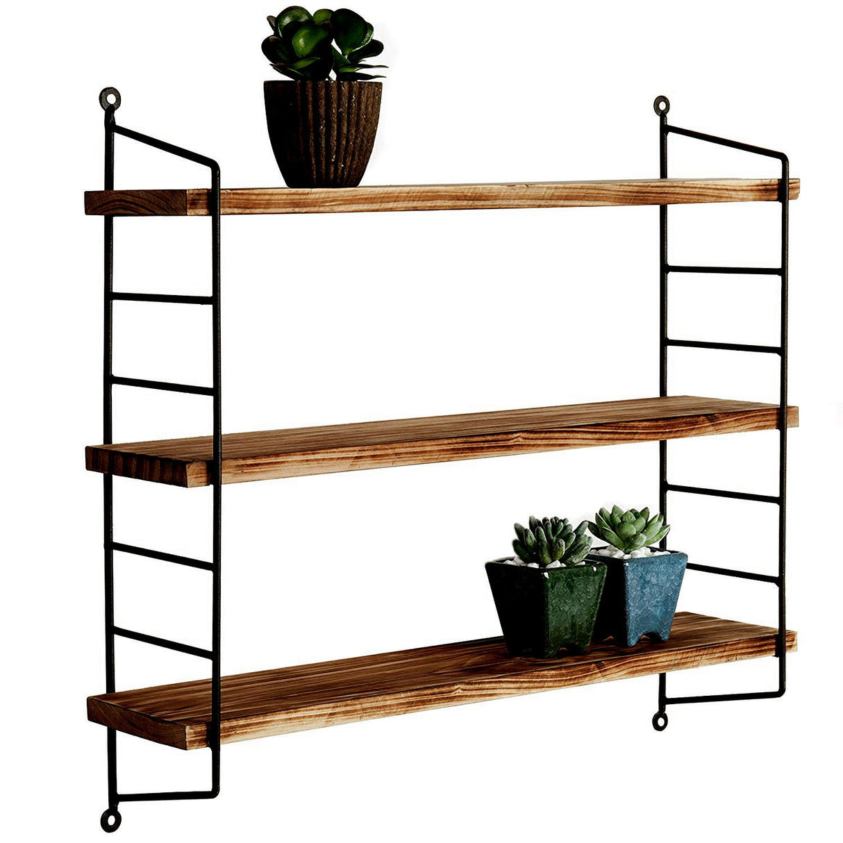 Raft de perete Wr088, Negru - Nuc, 60x15x57 cm