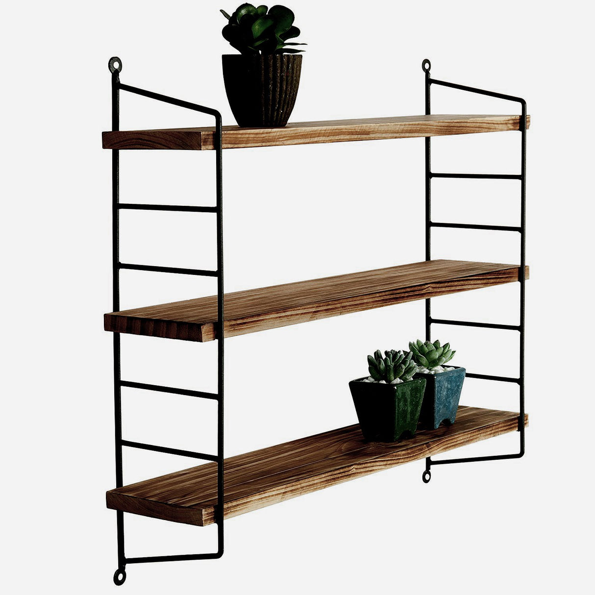 Raft de perete Wr088, Negru - Nuc, 60x15x57 cm