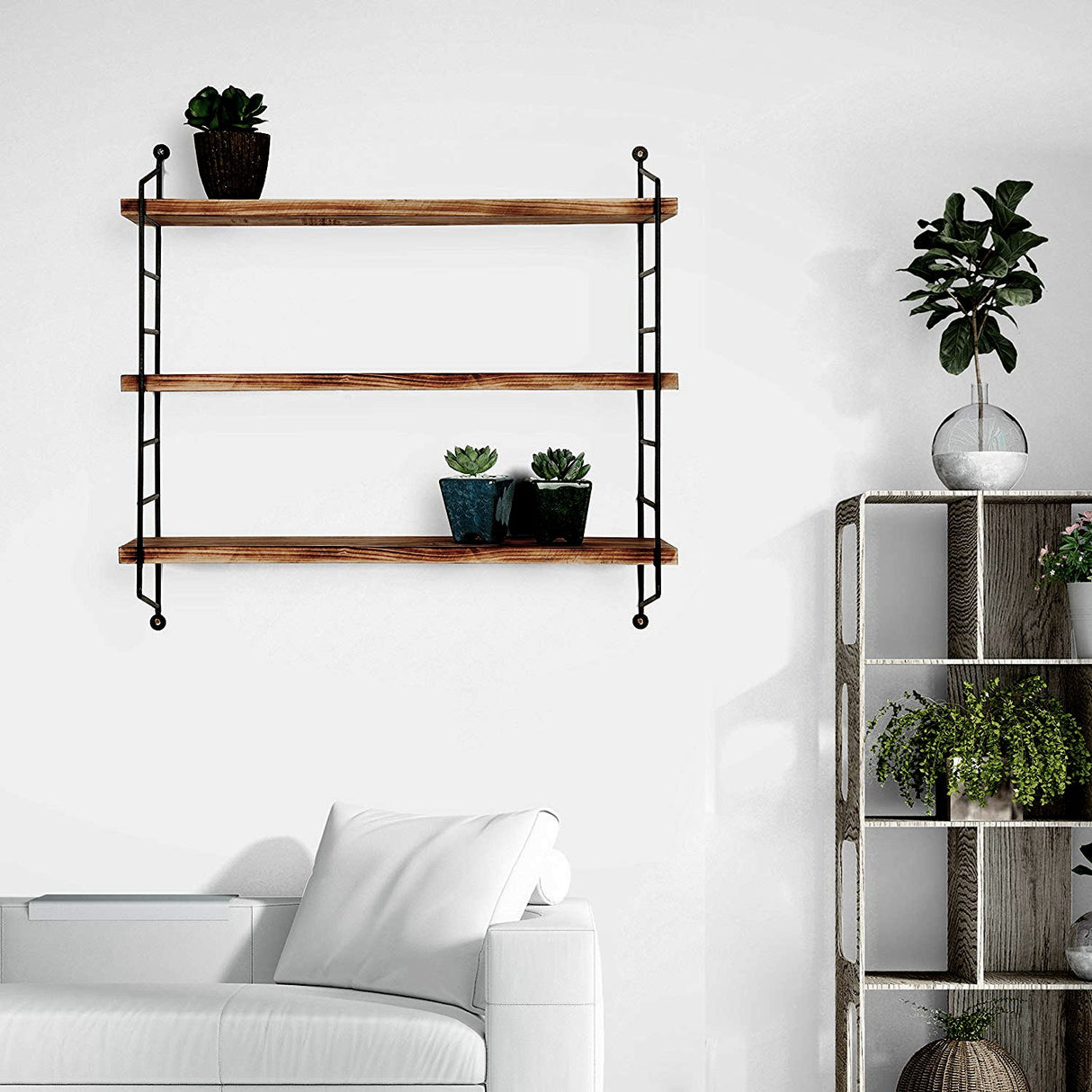 Raft de perete Wr088, Negru - Nuc, 60x15x57 cm