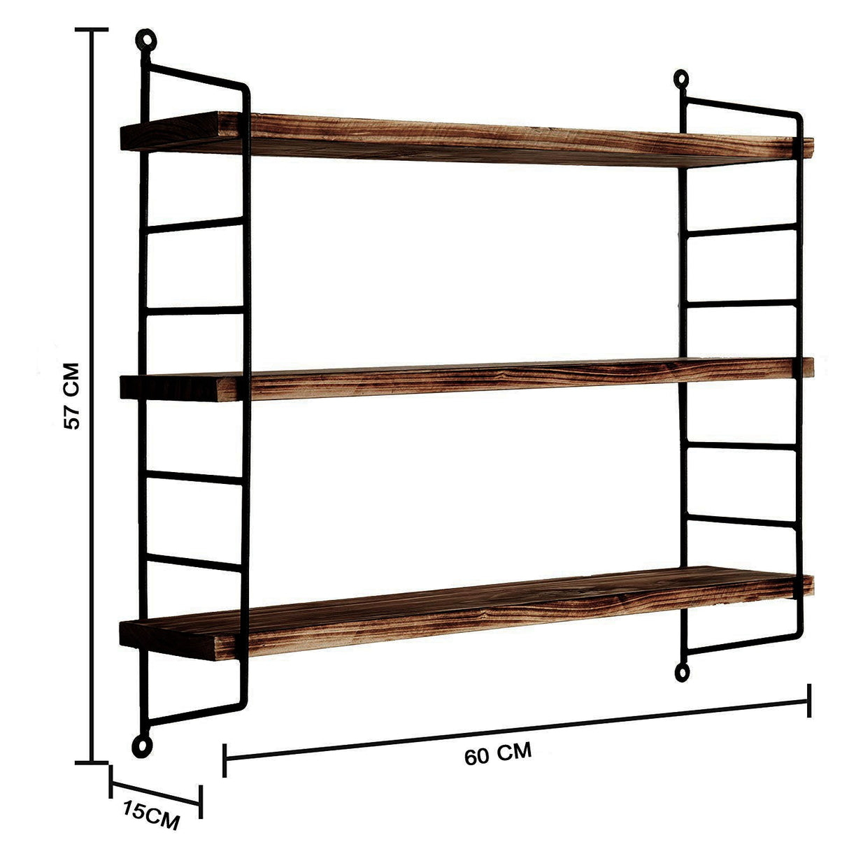 Raft de perete Wr088, Negru - Nuc, 60x15x57 cm