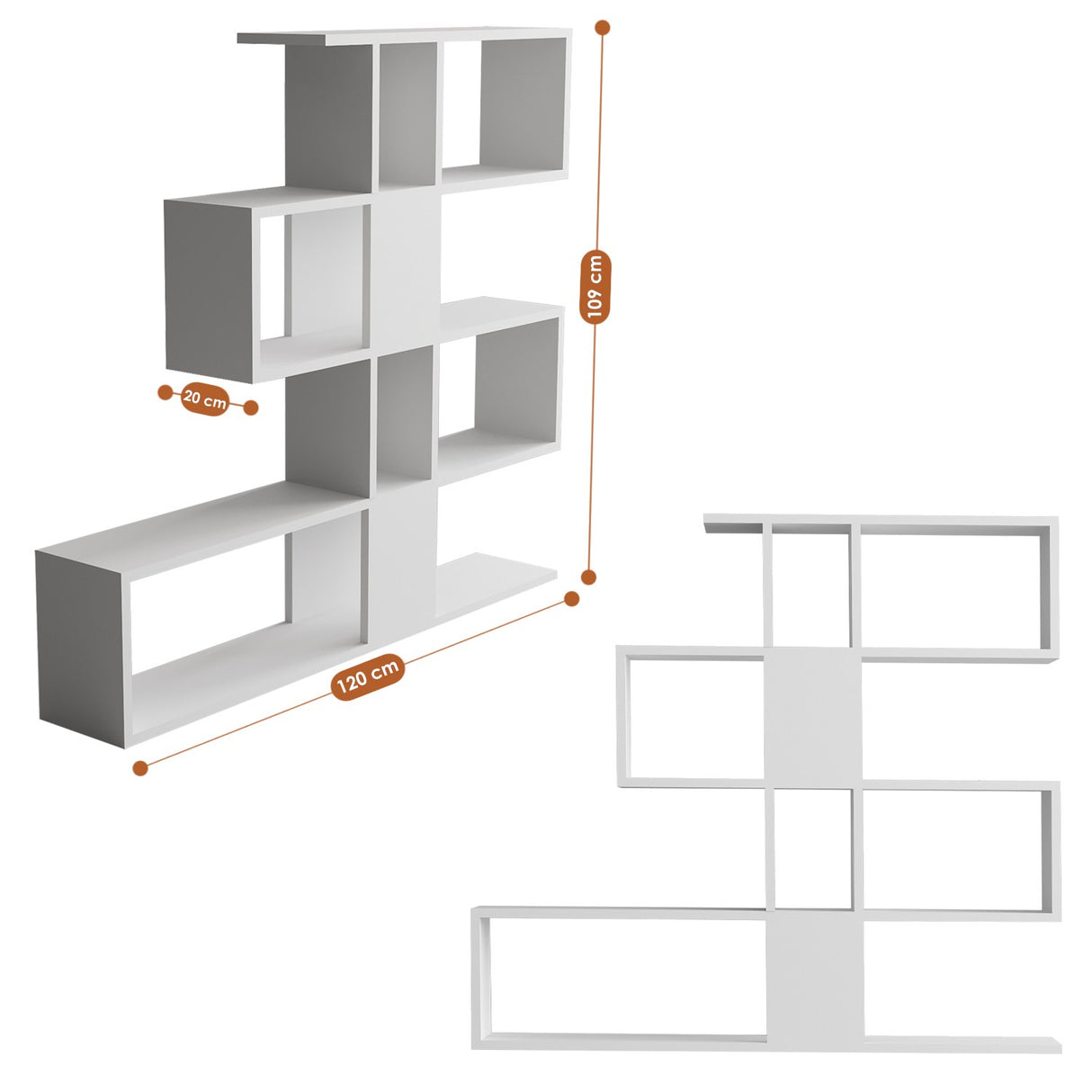 Bibliotecă Karlin, Alb, 120x20x109 cm