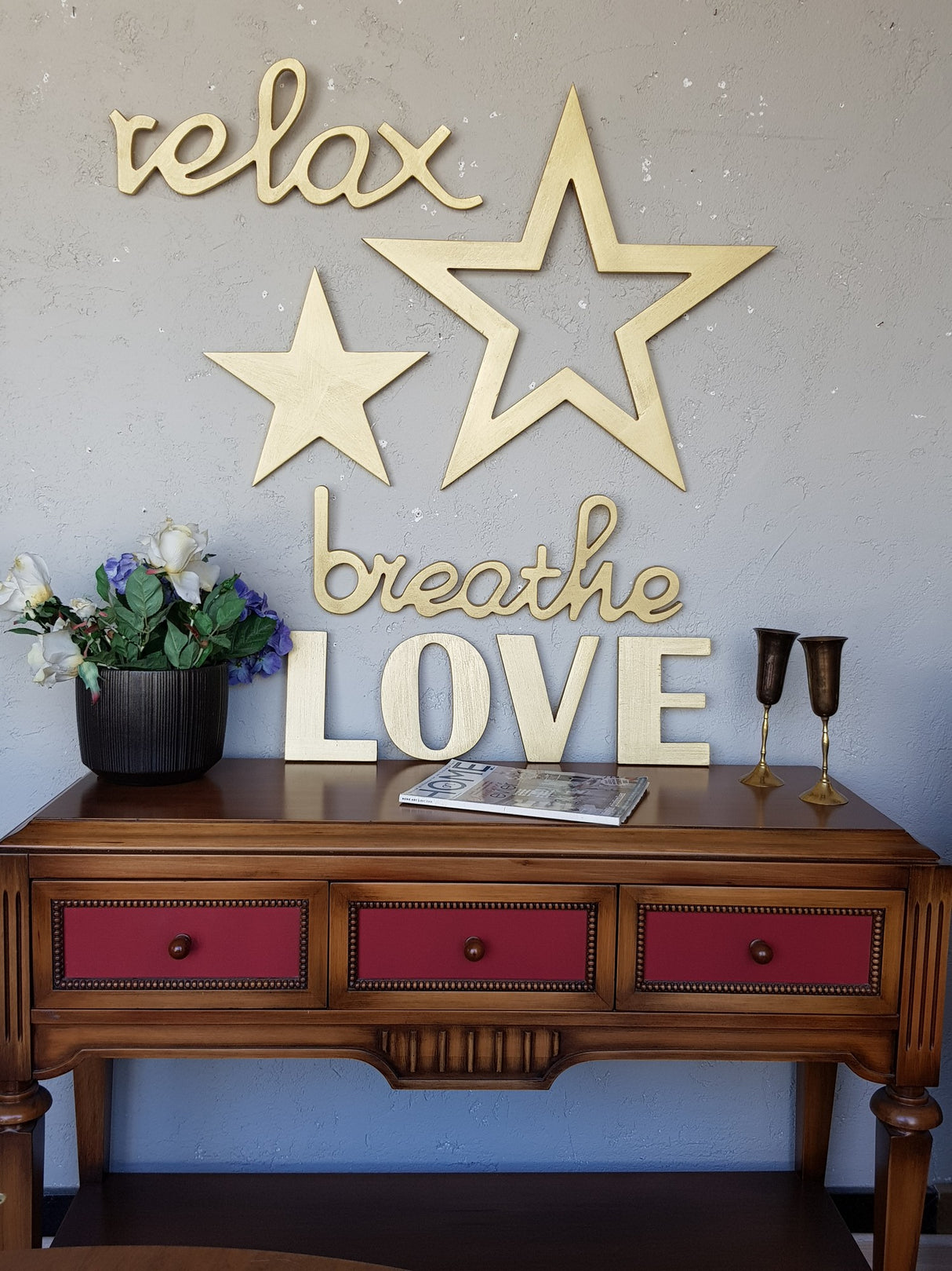 Decorațiune de perete din lemn Gold Stars Set, Auriu, 62x62x2 cm