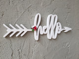 Decorațiune de perete din lemn Mini Hello, Alb, 40x2x14 cm