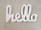 Decorațiune de perete din lemn Hello, Alb, 40x2x20 cm