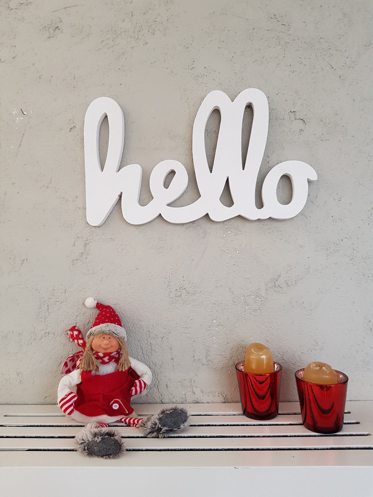 Decorațiune de perete din lemn Hello, Alb, 40x2x20 cm