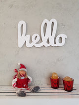 Decorațiune de perete din lemn Hello, Alb, 40x2x20 cm