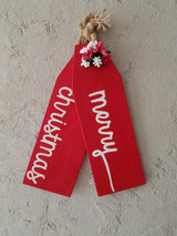 Decorațiune de perete din lemn Merry Christmas, Roșu, 10x2x30 cm