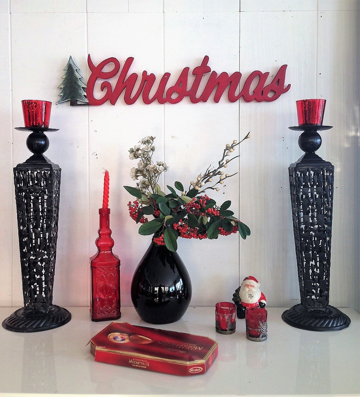 Decorațiune de perete din lemn Christmas, Roșu, 69x2x15 cm