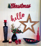 Decorațiune de perete din lemn Christmas, Roșu, 69x2x15 cm