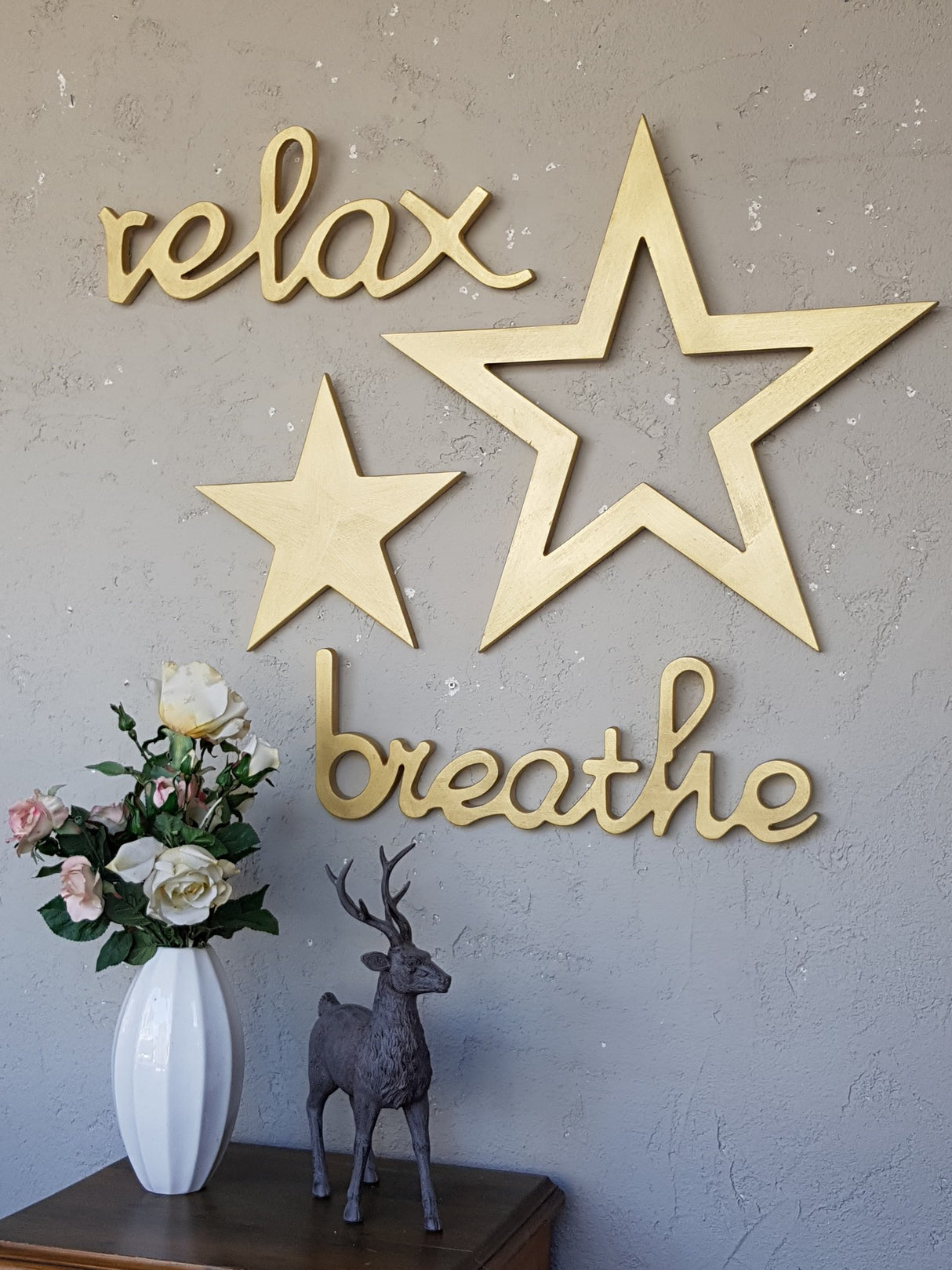 Decorațiune de perete din lemn Gold Stars Set, Auriu, 62x62x2 cm