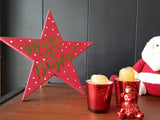 Decorațiune de perete din lemn Merry And Bright, Roșu - Verde, 35x35x2 cm
