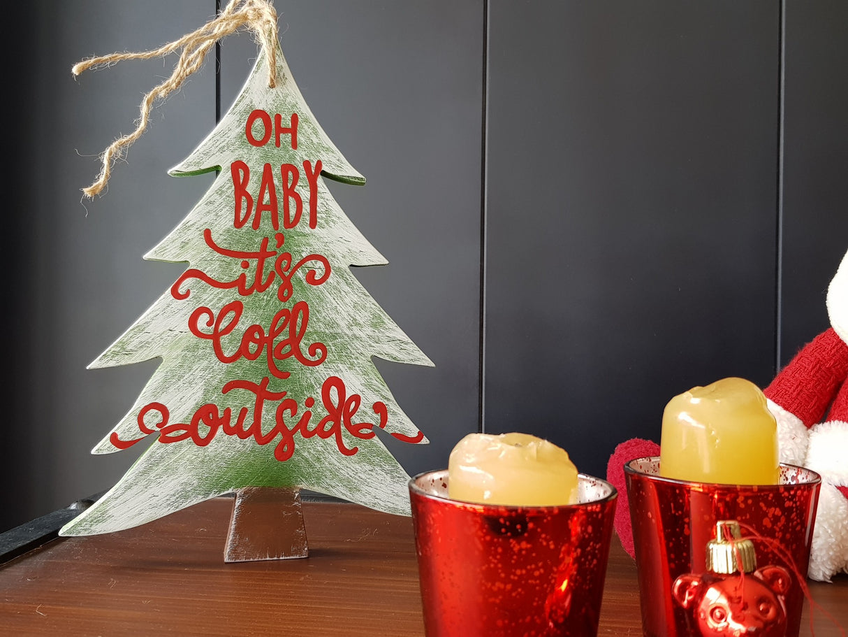 Decorațiune de perete din lemn Oh Baby Its Cold Outside, Verde, 30x23x2 cm