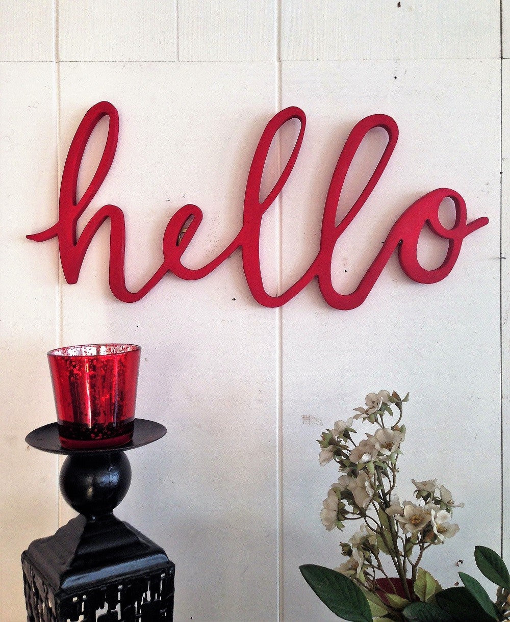 Decorațiune de perete din lemn Red Hello, Roșu, 46x20x2 cm