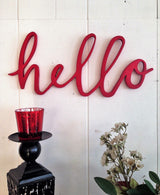 Decorațiune de perete din lemn Red Hello, Roșu, 46x20x2 cm