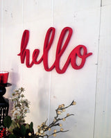 Decorațiune de perete din lemn Red Hello, Roșu, 46x20x2 cm
