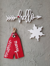 Decorațiune de perete din lemn Mini Hello, Alb, 40x2x14 cm