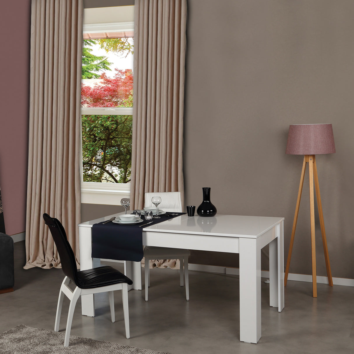 Masă dining extensibilă Bois - Shiny White, Alb, 78x90x150 cm