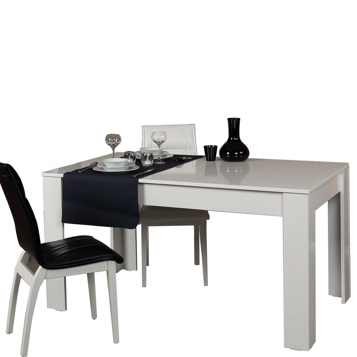 Masă dining extensibilă Bois - Shiny White, Alb, 78x90x150 cm