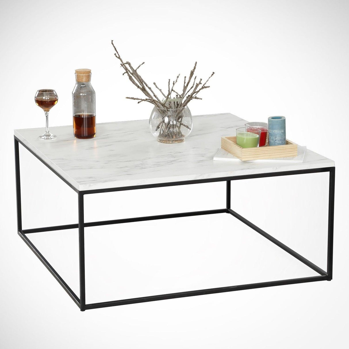 Masa de cafea Nancy Homestore, Lemn/Metal, 75 x 75 x 43 cm - Alb negru, SKU 801CMY2850