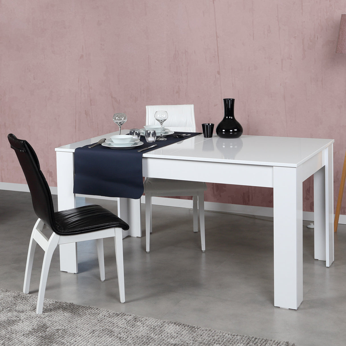 Masă dining extensibilă Oblo - Shiny White, Alb, 130x80x78 cm